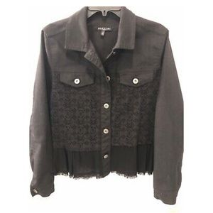Baccini black jean jacket with flower print design